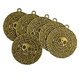6 x Punk Halloween Piraten Medaille Medaillon Schädel Halskette...