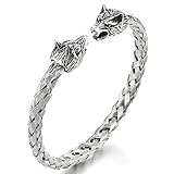 Herren Wolfskopf Armband Edelstahl Geflochtene Stahlkabel Armreif...