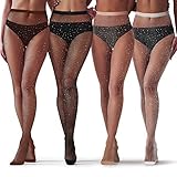 SATINIOR 4 Paar Glitzernde Strass Netzstrümpfe für Damen mit Hoher...
