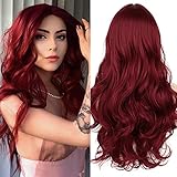 Lange Weinrote Lace Front Perücke Für Damen ATAYOU Mittelteile Rot...
