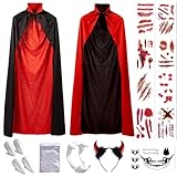 Hook Umhang Schwarz Rot Vampir Teufel Kostüm Cape Zauberer Mit Tod...