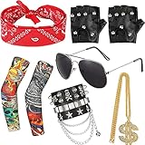 6 Stücke Punk Gotik Rocker Kit, 80er 90er Hip Hop Kostüm Set, Mit...