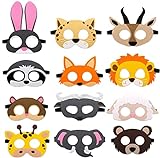QXNDXQ Filzmasken für Kinder, 12 Stück, Tiermasken mit elastischer...