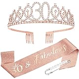 YOUYIKE 30. Geburtstagskrone Schärpe, Rose Gold Geburtstags Kristall...