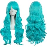 Colorful panda 32 Zoll 80 cm cyan lange gewellte cosplay perücke für...