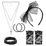 Yolev Damen 80er Jahre Party Zubehör Set mit Spitze Stirnband Kreuz...