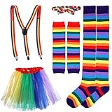 BESTOYARD Regenbogen Kostüm Sets Tutu Rock Fliege Hosenträger Lange...