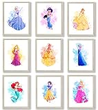 HerZii Prints Prinzessinnen-Wandkunst-Dekoration, Aquarelldrucke, Set...