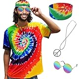 XonyiCos 4-teiliges Hippie-Kostüm-Set, Herren, Damen, 60er, 70er,...