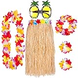 6er Hawaii Hula Set – Hawaii Kostüm Damen mit Bastrock, Hawaii...