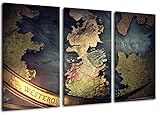 Westeros Karte 3-Teilig(120x80cm) auf Leinwand, XXL riesige Bilder...