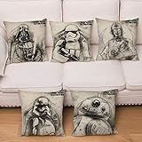 ZHAOCC Kissenbezug 5-teiliges Set Leinen Kissenbezug Star Wars...