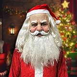 BEYAOBN Weihnachtsmann Maske - Nikolausmaske mit Rauschebart+Perücke+...