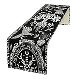kikomia Baumwolle Leinen Tischläufer Rechteckige Wikinger Rabe Baum...