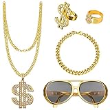 TOPJOWGA Dollar Kette Set, 5 Stück Hip Hop Kostüm Set, Hip Hop...