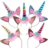 LUKIUP Einhorn Stirnband, 5 Stück Unicorn Horn Stirnband mit Ohren...