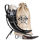 VIKING CRAFT® Trinkhorn Wikinger ca. 450ml - Extra Großes 5-teiliges...