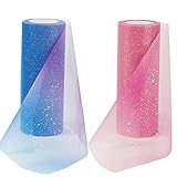 Tüllrolle mit Farbverlauf, Weinsamkeit 2 Rolle Regenbogen Glitter...