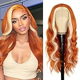 PORSMEER Lace Front Perücke Lang Lockige Gewellte Orange Ingwer mit...