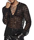 ORANDESIGNE Mesh Top Männer Transparent Langarm Tank Top Netz Shirt...