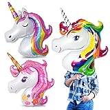 Einhorn Folienballon, 3 Stück Aluminiumfolie Einhorn Luftballons, XXL...