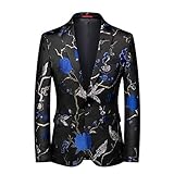 YOUTHUP Herren Sakko Slim Fit Anzugsjacke Stickerei Smoking mit...