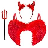 Teufelshörner/-flügel und Heugabel für Erwachsene, 3 Stück, rote...