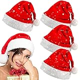 XINCHEN Weihnachtsmützen 4 Stück Weihnachtsmann Mütze Rot...