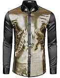 JOGAL Herren Pailletten Hemd 70er Langarm Disco Party Kostüm Medium...