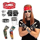 9 Stück Rocker Kostüm Herren Rockstar Kostüm Kinder, Punker Kostüm...