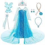 LOBTY Mädchen Elsa Prinzessin Kleid mit Accessoires Schneekönigin...