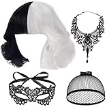 LOPKJ Cruella Perücke Schwarz Weiß 4 Pack Perücke Cruella Wig...