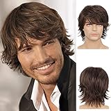 Perücke Herren Braun Kurz Haare Layered Wave Perücken mit Pony...