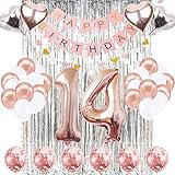 14. Geburtstagsdekorationen Rose Gold, Happy Birthday Banner, Nummer...