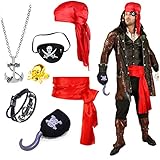 Hifot 7 Stück Piraten Kapitän Kostüm Accessoires Set Augenklappe...