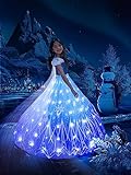 UPORPOR LED Kostüme Elsa Mädchen Eiskönigin Kinder Kleid Karneval...