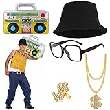 BIQIQI Hip Hop Kostüm Kit Herren 80er 90er Rapper Outfits für...
