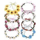8 Stück Boho-Blumenkranz mit Schleife, Halo-Haarbänder,...