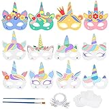 Landifor 24 Stücke Einhornmasken Kinder Bastelset Einhorn...
