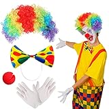 BBTO 4 Stück Clown Kostüm Set inklusive Regenbogen Clown Perücke...
