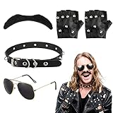 4er Pack Biker Kostüm Zubehör Schwarze Halsband Sonnenbrille...