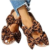 Rrunsv Damen Sandalen Frauen Rom Damen Sommer Leopard Schleife Flache...