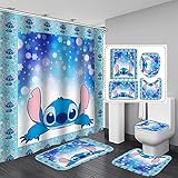 Fgolphd Duschvorhang Lilo & Stitch 180x200 180x180 Strand Bunt...