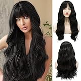 BARSDAR 26 Inch Naturschwarz Lange Gewellte Perücke mit Pony Cosplay...