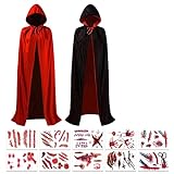 Hook Umhang Schwarz Rot mit Kapuze(140cm), Vampir Teufel Kostüm...
