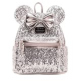 Loungefly Disney Minnie Mouse Silver and Pink Sequin Mini Backpack...