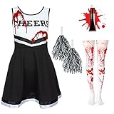 Zombie-Cheerleader-Kostüm für Mädchen, Blutspritzer, Strumpfhose,...