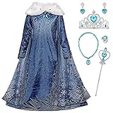 Kosplay Mädchen Eiskönigin ELSA Kostüm mit Umhang Schneeflocken...