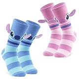 Disney Damen Socken, 2er Set Kuschelsocken Damen Flauschig mit ABS...