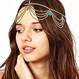 Mode Metallkopf Türkis Kette Gold Damen Stirnband Kopfstück Haarband...